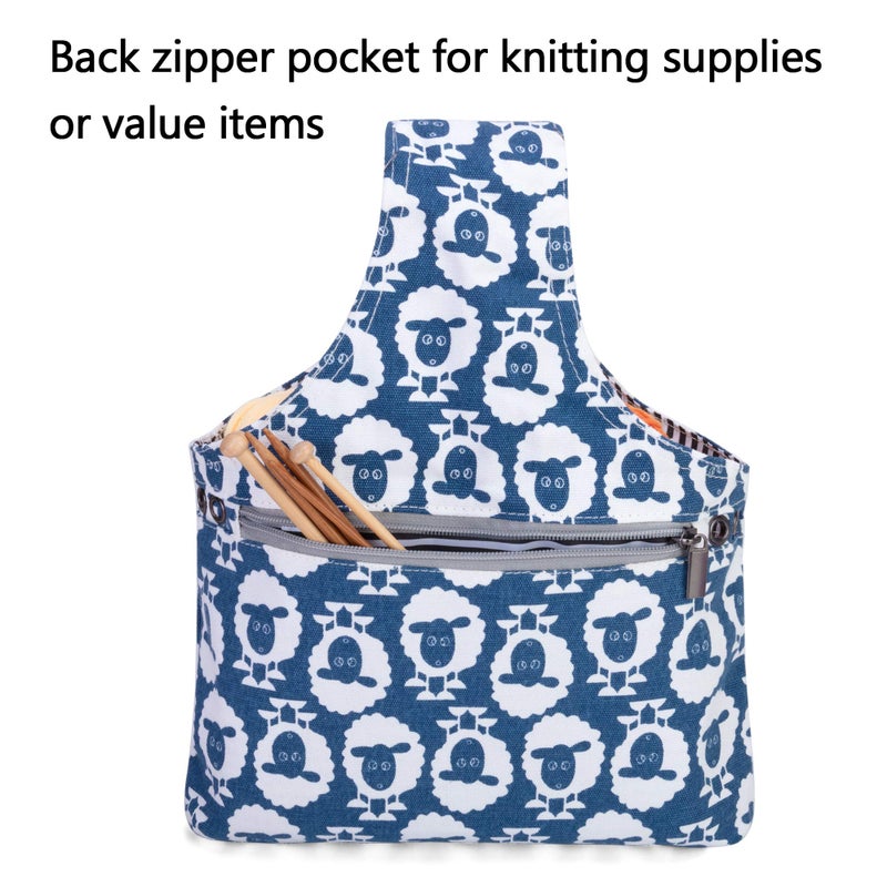 Teamoy Knitting Tote Bag(L12.2 x W7.5), Travel Project Wrist Bag for Knitting Needles(up to 11 Inches), Yarn and Crochet Supplies,Perfect Size for Knitting on The Go (Small, Sheep) - Image 4